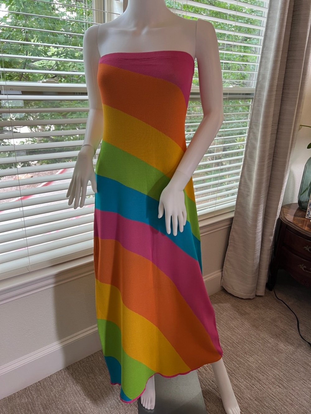 Strapless Rainbow Stripe Maxi Dress - Multicolor